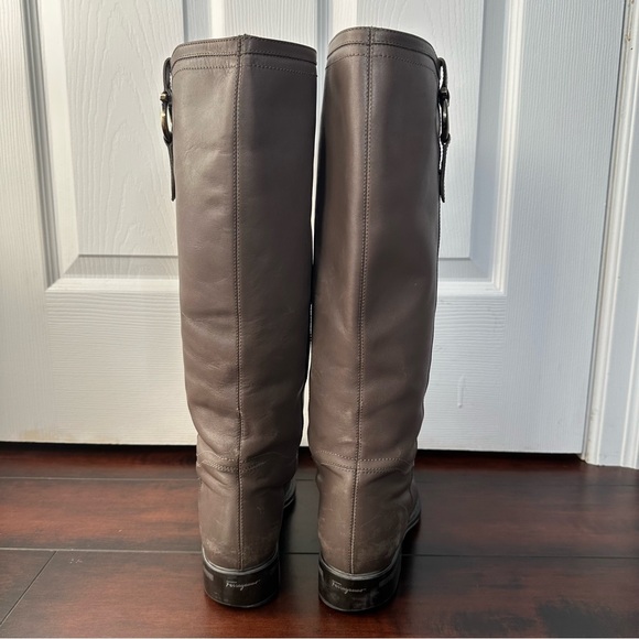 Size 9 Salvatore Ferragamo Women’s Fersea Gancini Grey Leather Riding Boots - Picture 5 of 16